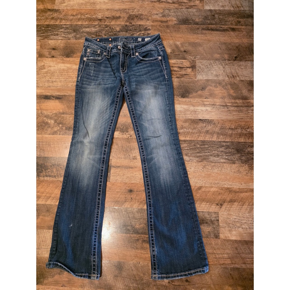 Miss Me Signature Bootcut Jeans Womens 27 Fleur de Lis Embellished‎ Medium Wash
